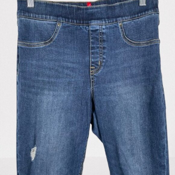 Spanx Distressed Ankle Skinny Jeans Raw Hem Stretchy Denim Shaping Size M - Picture 3 of 10